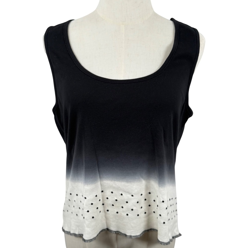 EUC Calvin Klein XL Tank Top Black White Ombre Gradient‎ Dip Dye Laser Cut Y2K